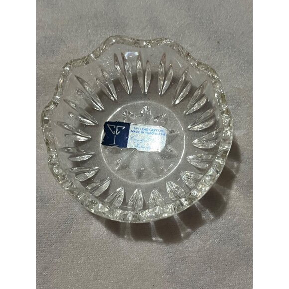 24% Lead Crystal Bowl Made In Yugoslavia With Scalloped Edge & Cut Design vintag - Picture 1 of 5